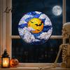 Creative Halloween Souvenirs Stained Glass Suncatcher Ornament Vintage Hanging Window Decor with Pumpkin Ghost Bat Witch Decorations Hat Pattern,