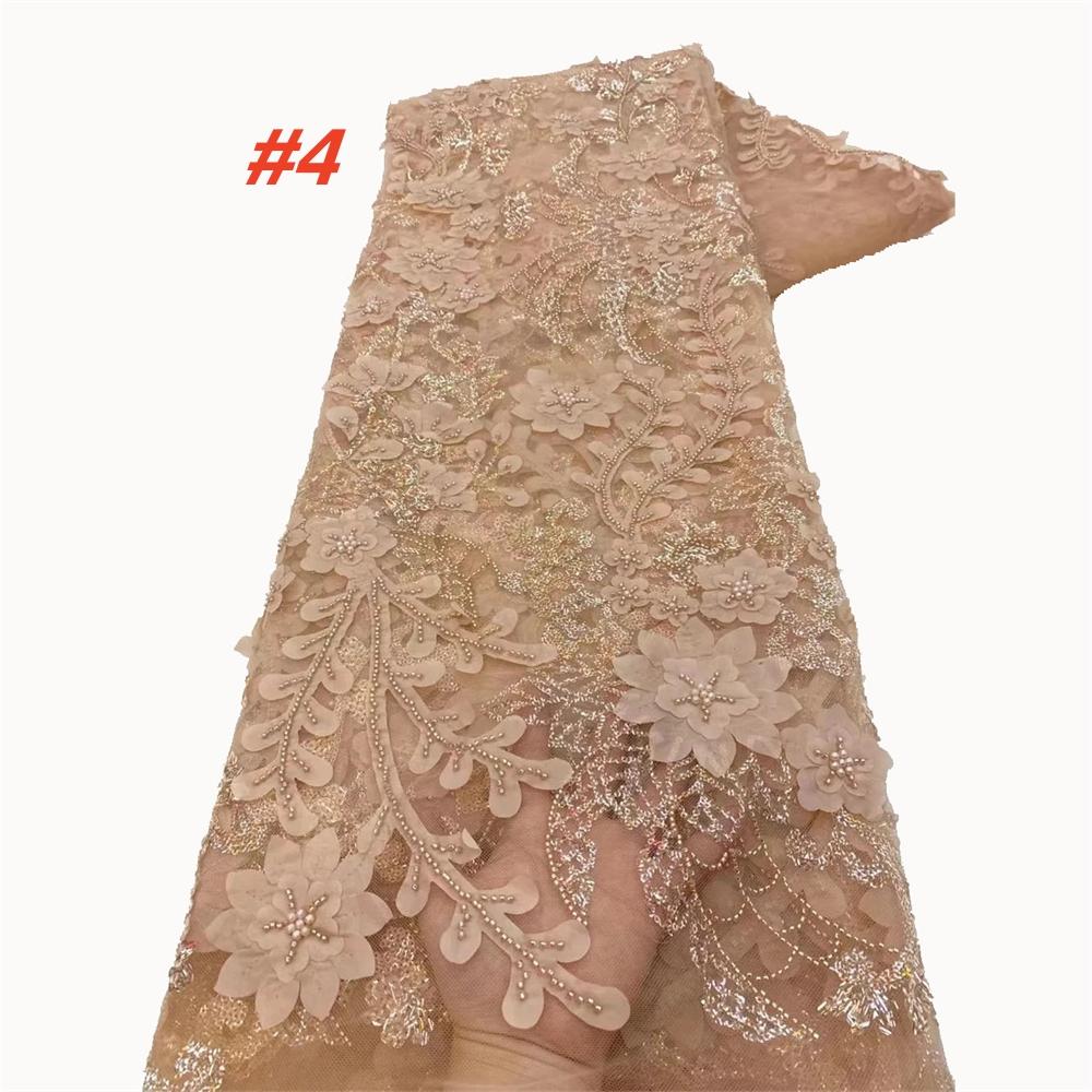 2025 Luxury French Mesh Embroidery Beaded Lace Fabric African Nigerian Sequins Lace Fabric For Wedding Dresses Sewing Material