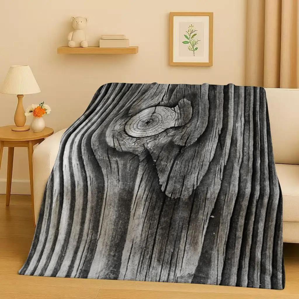 HD Retro Wood Grain Tree Growth Ring Brown Gray Flannel Blanket,Ultra Soft Plush Throw for Home Bedroom Bed Sofa Cover Gift Kid