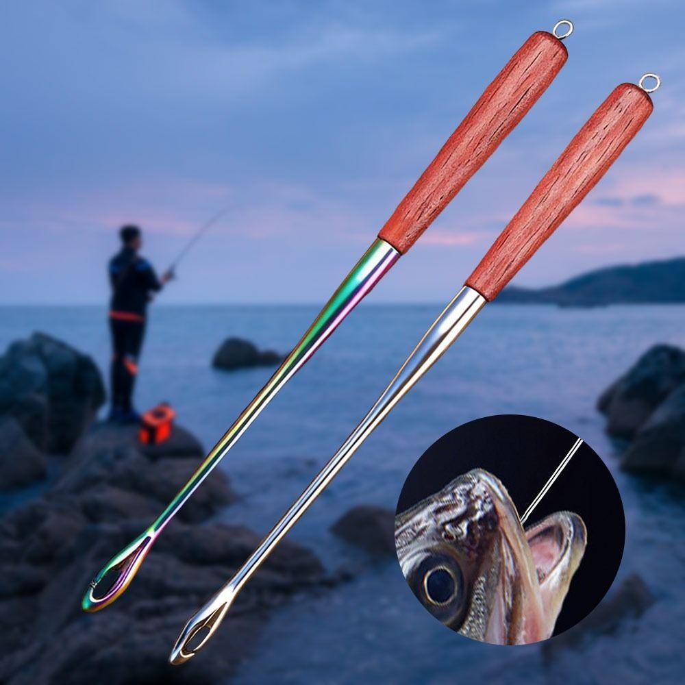Multifunctional Fishing Hook Remover Stainless Steel Wooden Handle Deep Throat Hook Head Extended Fish Hook Removal Tool