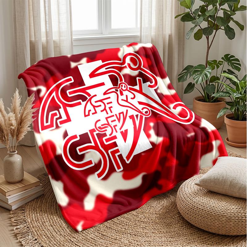 Switzerland football Printed Flannel Blanket Skin Friendly Warm Decorative Throw for Indoor Couch Bed Daily Use