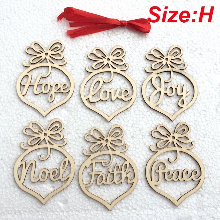 6pcs/Set Hollow Letters Natural Wood Christmas Ornaments Hanging Christmas Tree Decorations