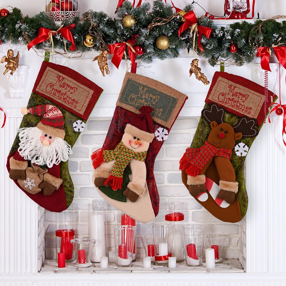 Elegant Cloth Christmas Stockings With Festive Santa And Snowman Motifs For Decorations