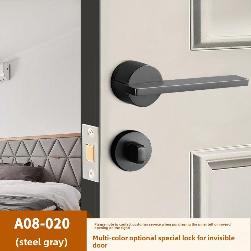 Stainless Steel Bathroom Keyless Door Lock Household Wooden Door Handle Lock Indoor Black Red and Green Indicator Door Handle