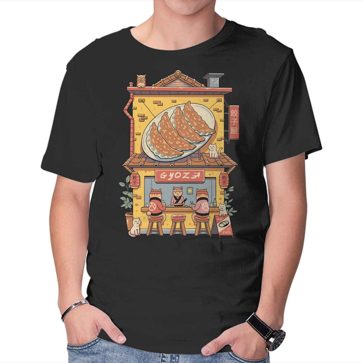 Unisex Crew Neck T-Shirt Gyoza Neko House Graphic Short Sleeve Casual Tee XXXL