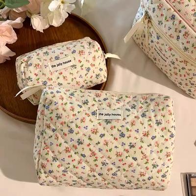 Flower Printed Make Up Storage Bags Female  Girl Travel Toiletry Bag Makeup Bag Organizer Cosmetic Pouch  Zipper Quilted Bag