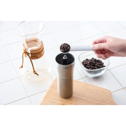 Kawasaki Synthetic Resin Hand Coffee Mill, Silver, 30g Bean Capacity, Ceramic and Stainless Steel, Hammered Finish, MI-011