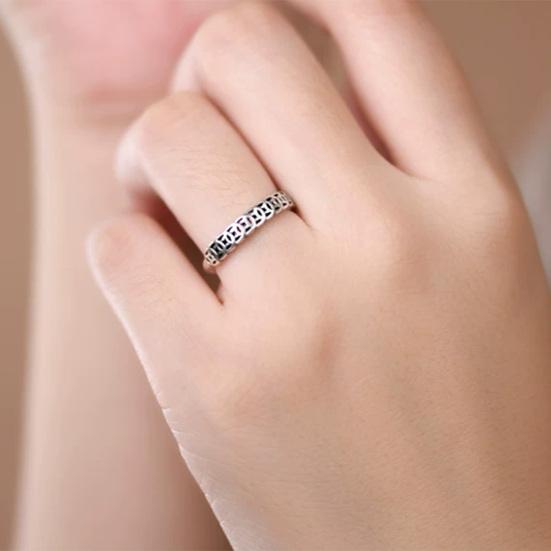Women Ring Hollow Copper Coin Shape Adjustable Opening Design Finger Ring Fortune-Boosting Ring Versatile Jewelry Gift