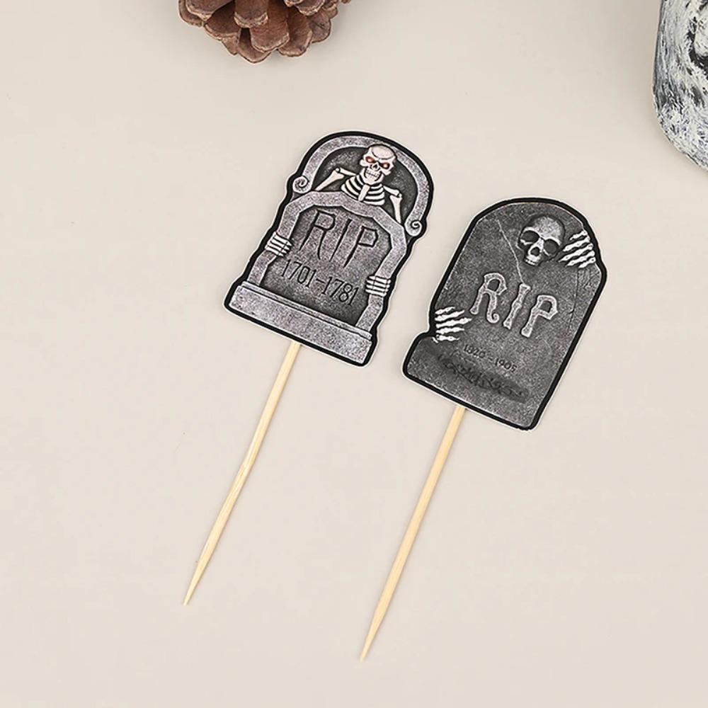 8pcs Paper Halloween Tombstone Cupcake Toppers Scary Cake Sign Graveyard Cake Picks Ghost Festival
