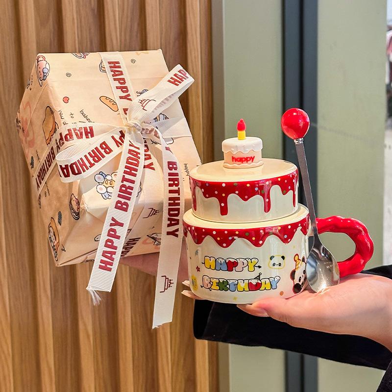 Girlfriend Birthday Gift Cute Cream Cake Cup Girls Ceramic Mug Ritual Souvenir Gift Box