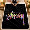 Flannel BlanketStussy Warm Soft Throw Blanket for Indoor Sofa Bed Living Room Use