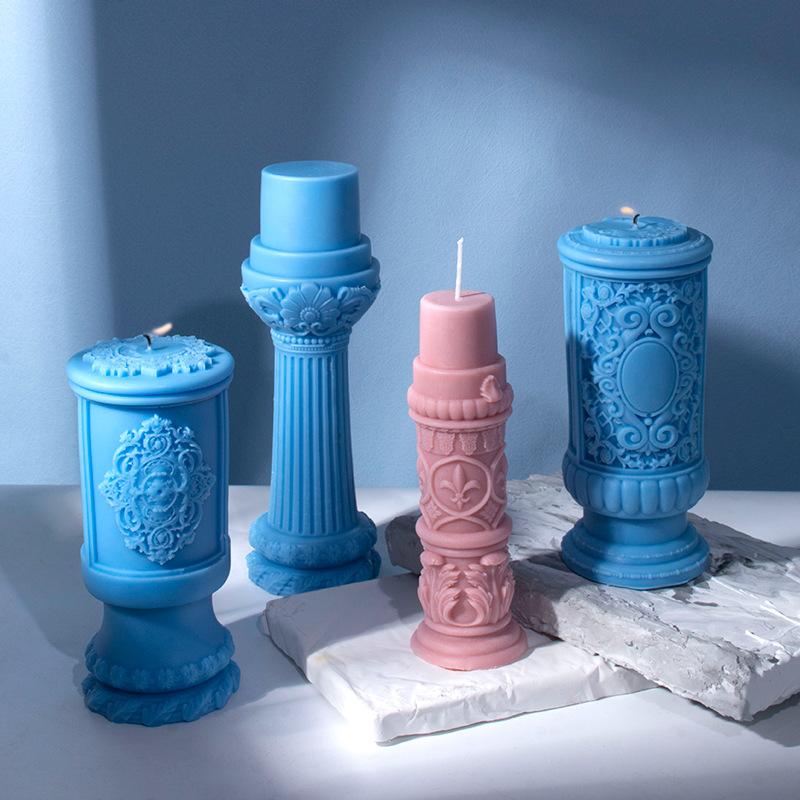 Relief flower cylinder candle silicone mold vine flower column Roman column concrete cement Rattan cylinder gypsum resin mold