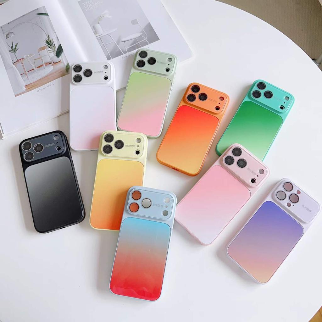 Ice gradual change glass for iphone17promax advanced sense large window mobile phone case apple 15 anti-drop cover