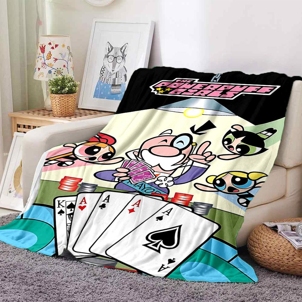 1pc Powerpuff Girls Cozy Print Blanket Lightweight Warm Flannel Throw Blanket For Sofa, Bed, Living Room