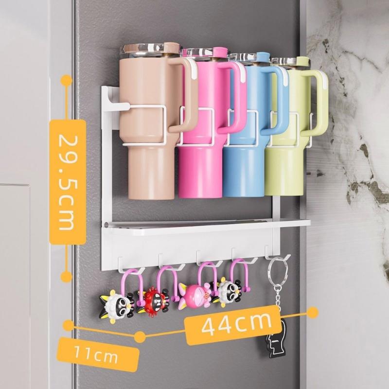 Magnetic Cup Organizer for Kitchen or Living Area Refrigerator Carbon Steel Tumblers Holder Home Storage Solution