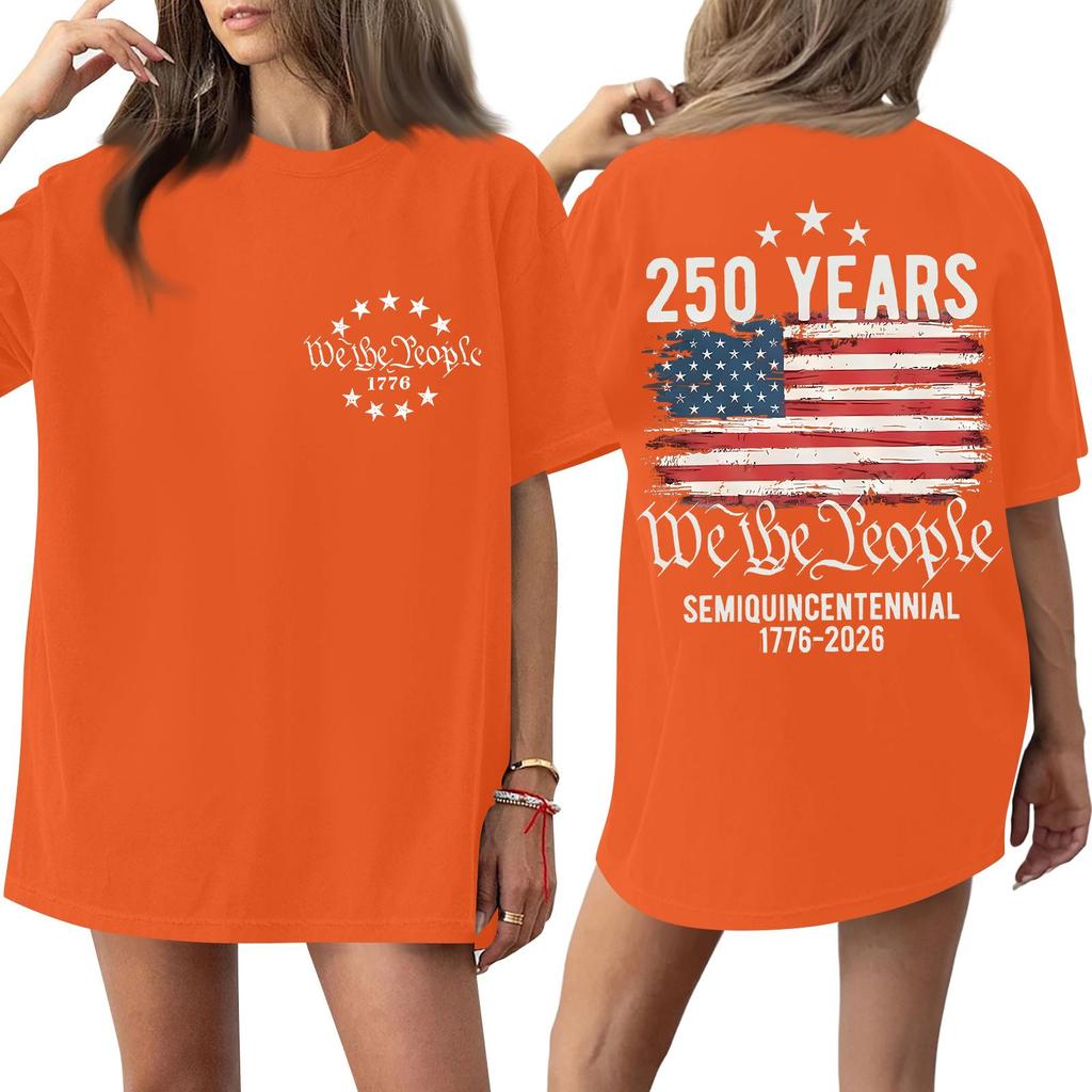 Women's Fashionable Casual Short-Sleeve Round Neck Printed T-Shirt For The 250th Anniversary Of The Founding Of The United States
