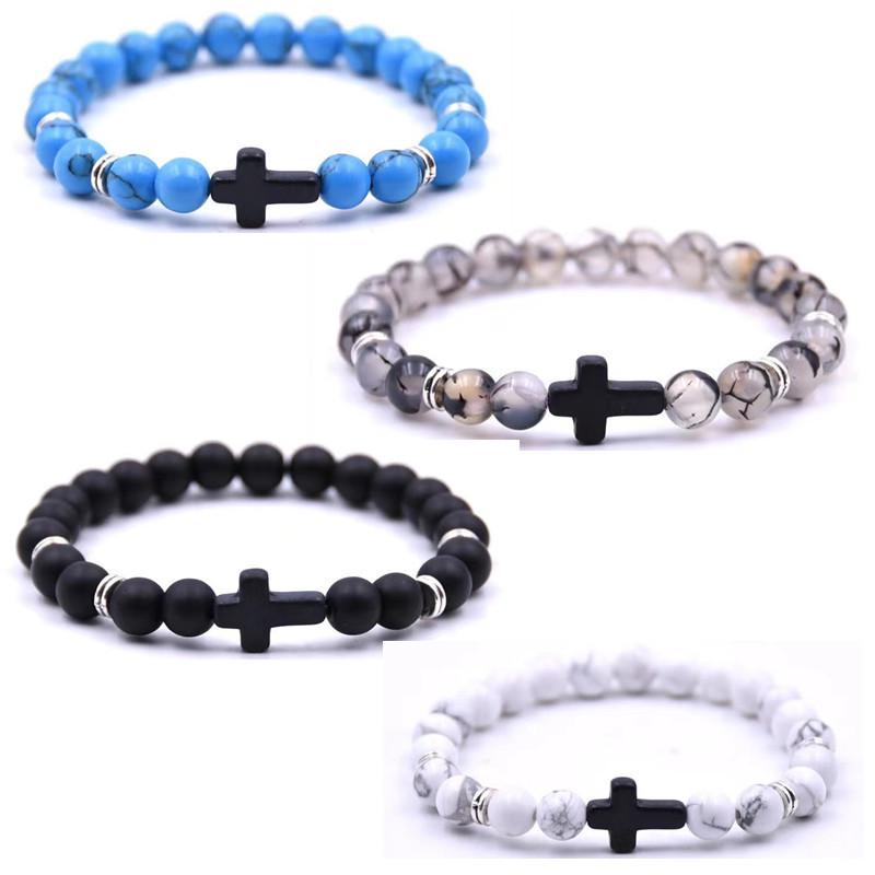 European-American Agate, Tiger Eye, and Volcanic Stone Bracelet with Turquoise Frosted Beads