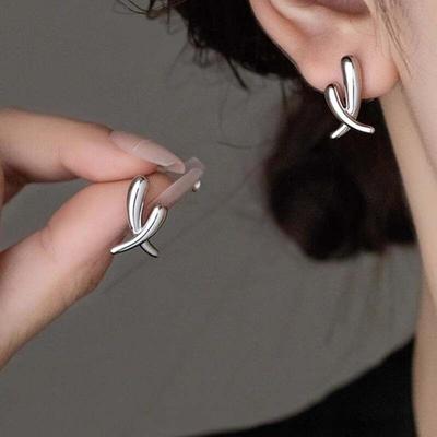 Korean Fashion Cross Irregular Metal Stud Earrings for Women Girls Simple Temperament Party Jewelry Accessories