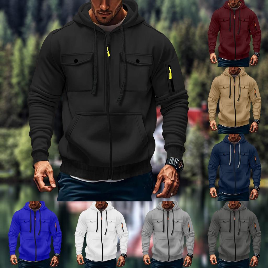 Pánská mikina s kapucí na zip, kardigan s více kapsami, pánská sportovní mikina ležérního střihu ve velké velikosti