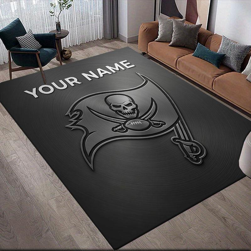 Custom Name,Tampa Bay Buccaneers Home Sofa Decoration for Living Room & Bedroom, Non‑Slip Play Flannel Floor Mat for Game Room