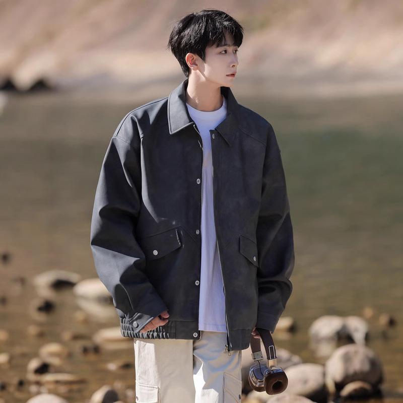 American retro pu leather jacket men's spring and autumn brown boys' top men's spring and autumn men's leather jacket men's