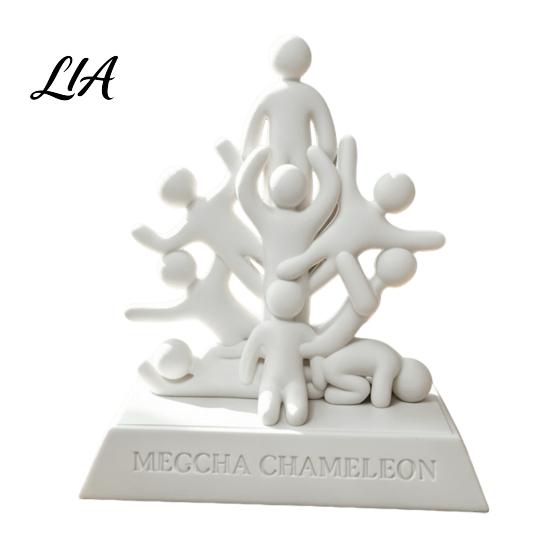 Decorative Countertop Statue 3D Printed Stacked Human Sculpture, Abstract Meccha Chameleon Art Sturdy Lightweight Home Ornament Figurine, Minimalist