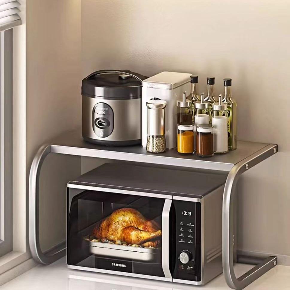Wielofunkcyjny organizer na blat kuchenny: Stojak stalowy na naczynia, garnki i do kuchenki mikrofalowej