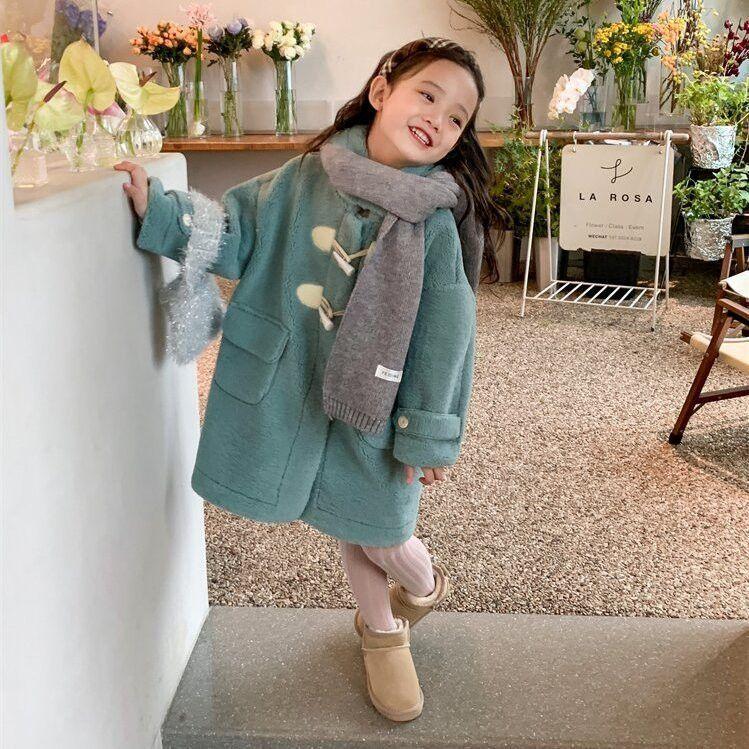 Girls' Thickened Leather-and-Fur-Combined Coat: Fashionable Mid-Length Winter Coat for Kids