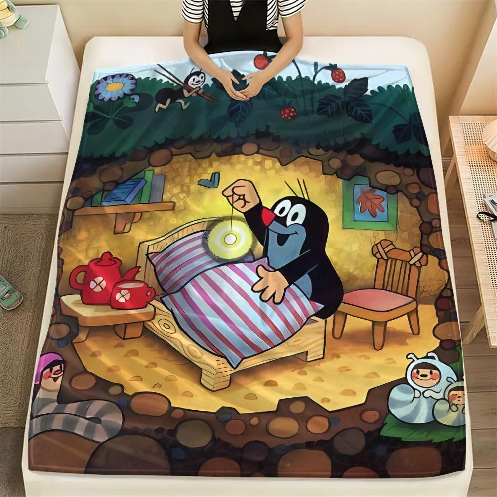 1 Stück Krtek-Print Flanelldecke, Hohe Qualität für alle Jahreszeiten, Heimdekoration, Wärme und Komfort, Perfekt für Weihnachtsgeschenke 80cm x 120cm