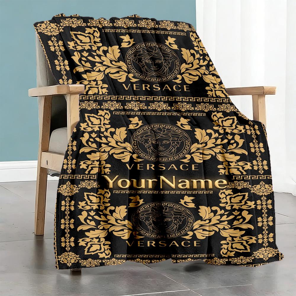 Versace Personalized Text Blanket Cozy Personalized Blanket Durable Comfort Great for Bedding Livingroom Sofa Chair for All Occasions