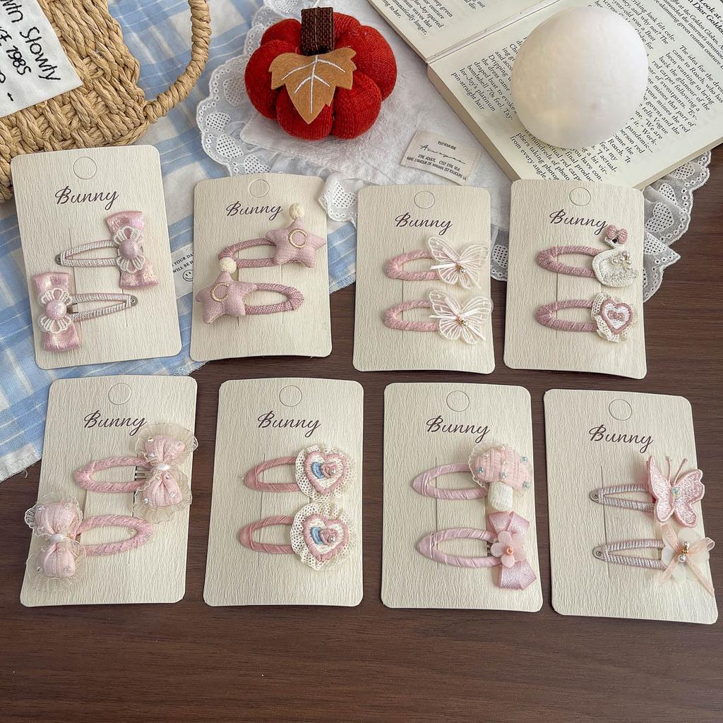 2pcs Pink Hair Clips Hairpins Butterfly Love BB Clip Baby Girl Bangs Side Clip Barrettes Headwear Hairpin Kids Hair Accessories