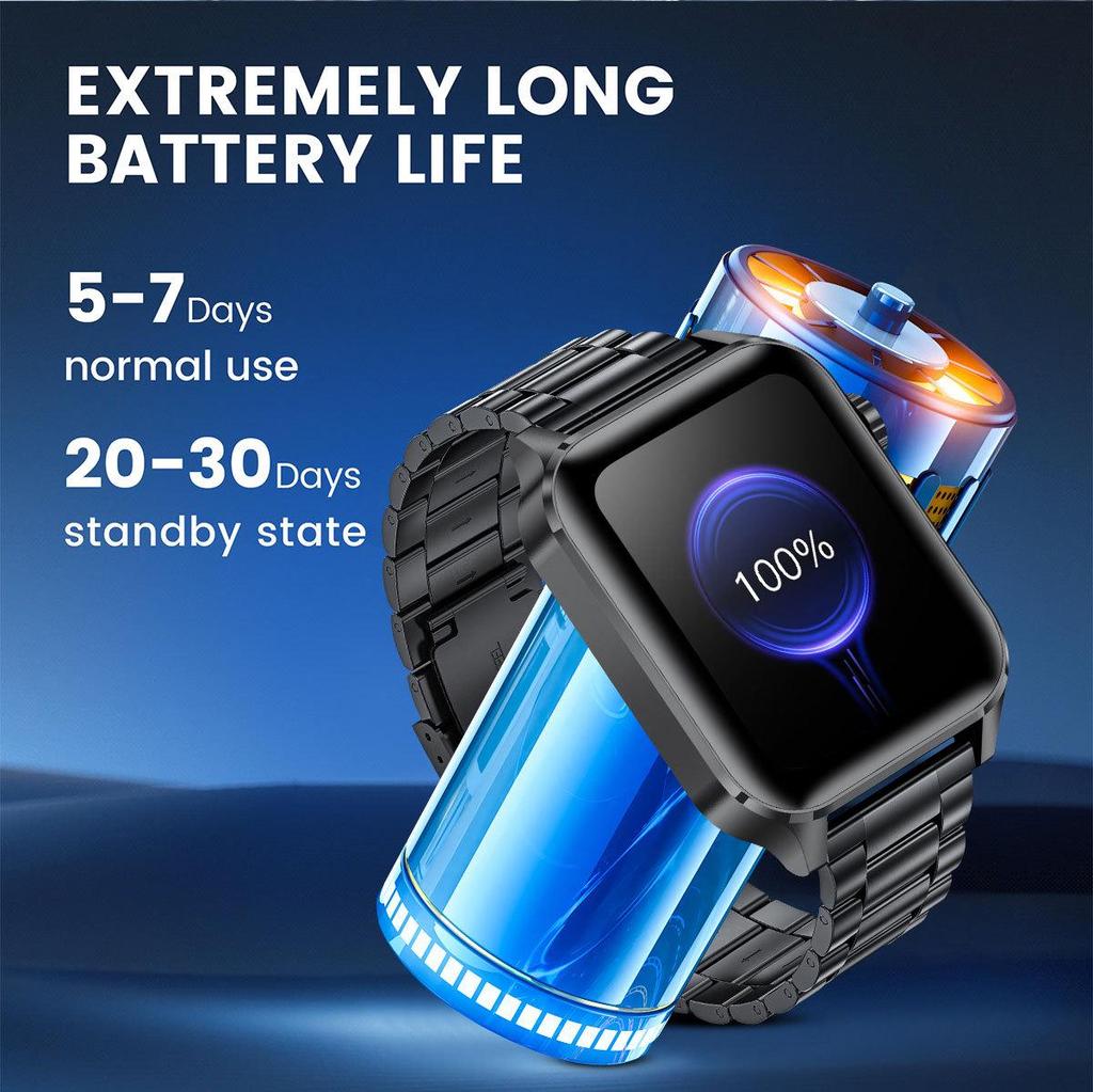 Smartwatch mit Bluetooth-Anrufen, wasserdicht, Schrittzähler, Herzfrequenz, Blutsauerstoff und Schlafüberwachung.