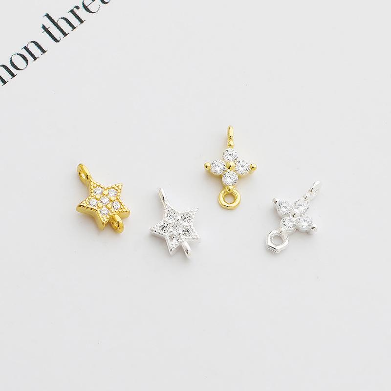 Handmade S925 Sterling Silver Double Circle Star and Diamond Cross Pendant Necklace/Bracelet Accessory