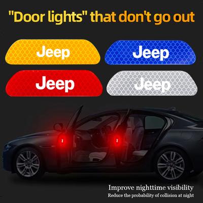 4PCS Reflective Car Door Sticker Safety Warning Reflector Mark For Grand Cherokee Wrangler JK Gladiator Compass Renegade Pa