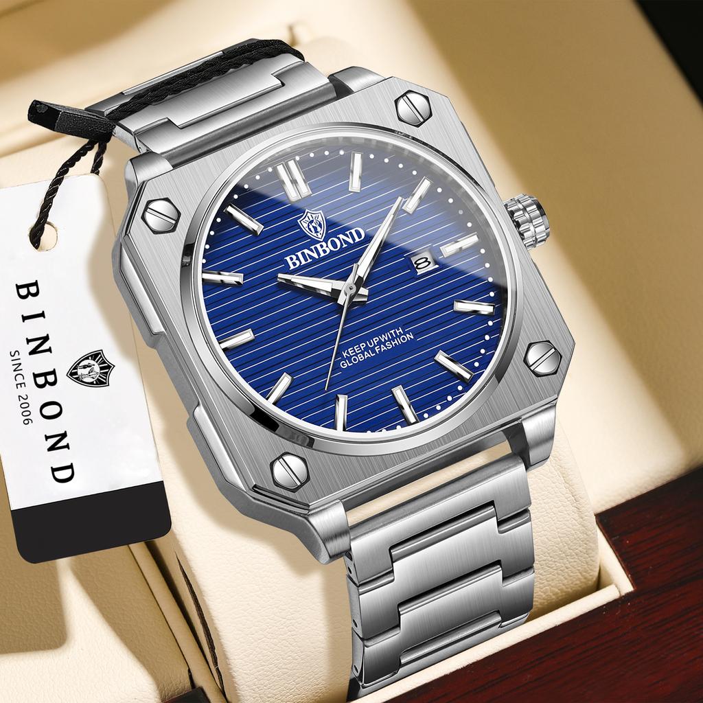 BINBOND Orginal Luxury Quartz Wristwatches For Men Luminous Waterproof Auto Date Men's Watch Casual Reloj Gift For Him