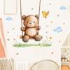 Cute Cartoon Fluffy Bear on Swing with Butterfly Grass Wall Stickers, Self-Adhesive Decor for Bedroom Dorm Room Home Decoration