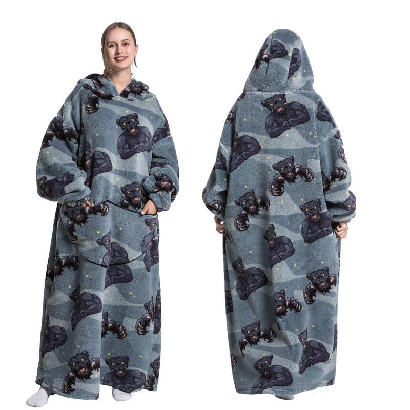 Robe à capuche en polaire chaude d'hiver pour femmes, couverture surdimensionnée de 140cm avec manches, sweat-shirt chaud en polaire, couverture de télévision géante Women Hoody Robe