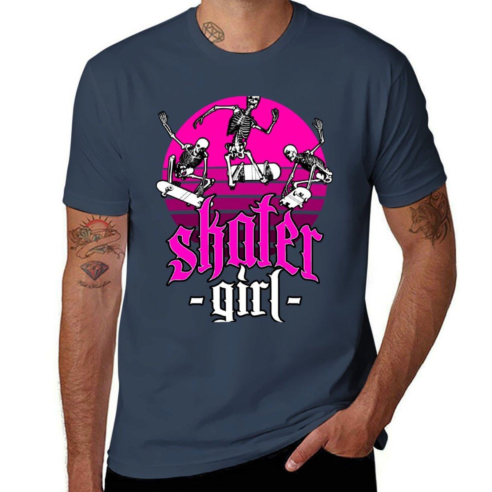 Skater Girl Retro Sunset Skateboarding Halloween Skeletons Tshirt Sports Casual Breathable Tee Shirt S