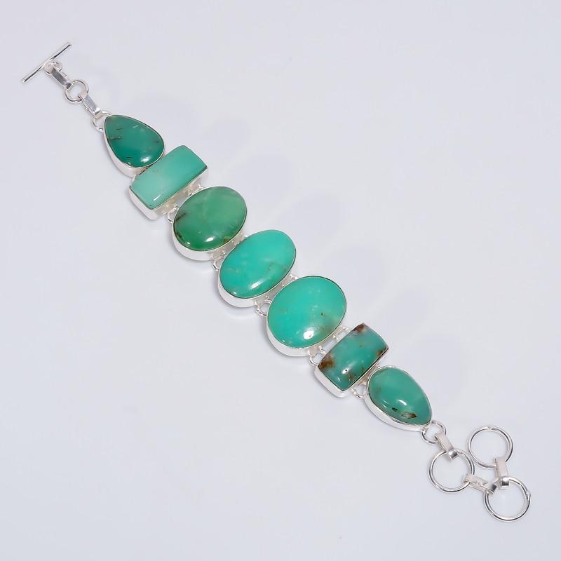 

Dazzling Top Grade Qualite 100% Natural Chrysoprase Mix Shape Ethnic Style Handmade Jewelry 925 Steling Silver Plated Bracelet 6-8 WSJ-5158 6-8