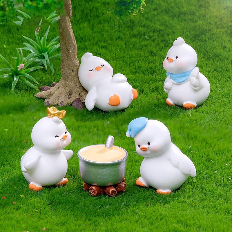 Figurines Miniatures Cute White Yellow Duck Animal Micro Landscape Ornaments For Home Decorations Room Decor Accessories