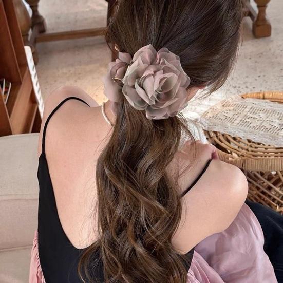 Hair Claw Mesh Yarn Texture 3D Flower Design Large Shark Hair Clip Versatile Daily Date Hair Accessory