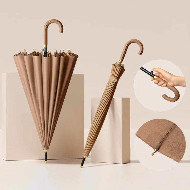 Luxury Umbrella Windproof Strong 24 Ribs, Long Handle Rain Umbrella Woman, Semi-Automatic Golf Large Umbrellas Waterproof