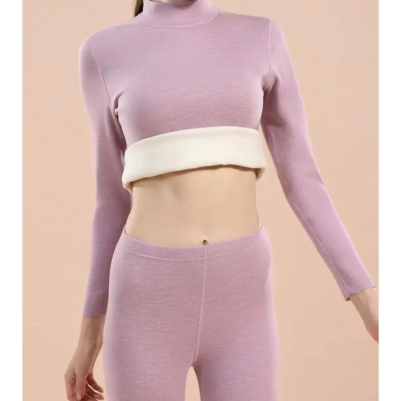 Thermal Underwear Sets for Women Mid-high Collar Winter Warmth High Stretch Base Thick Velvet Tops Trousers Seamless Lingerie