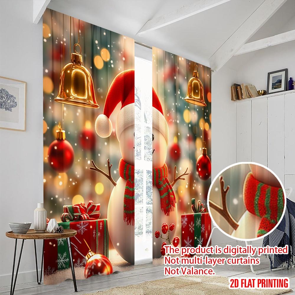 2pcs,2D plane printing Curtain Popular Cute Snowman Christmas Holiday Decorations (3) Polyester Fabric (without rod) All Seasons
