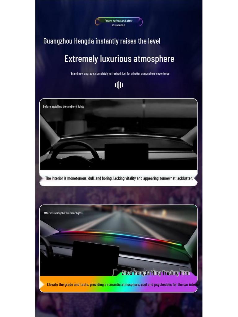 USB-Powered LED Ambient Light for Car Dashboard & Windshield - Color Flow Feature
