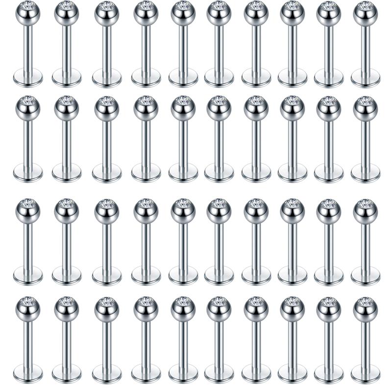 40 Stück/Set 316L Edelstahl Labret Ohrstecker Lippenringe Set Eingelegt Glänzender Strass Einfacher Stil Körperpiercing Schmuck Geschenk