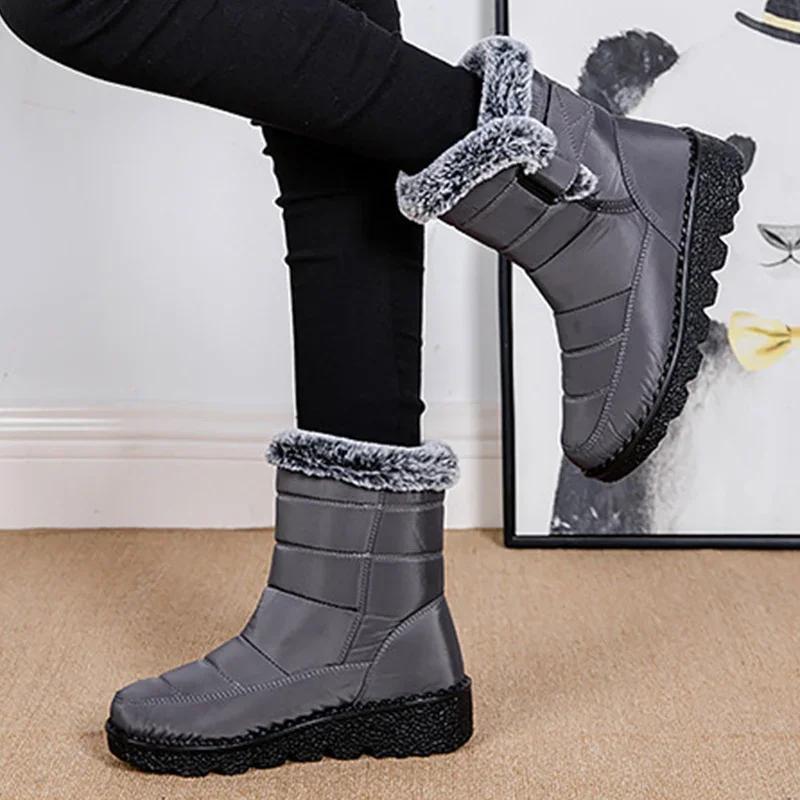 Mode Warme Flauschig Gefütterte Damen Wasserdichte Stiefel Winter Klettverschluss Übergröße 44 Schneestiefel Dicke Sohle Rutschfest Fellige Stiefeletten
