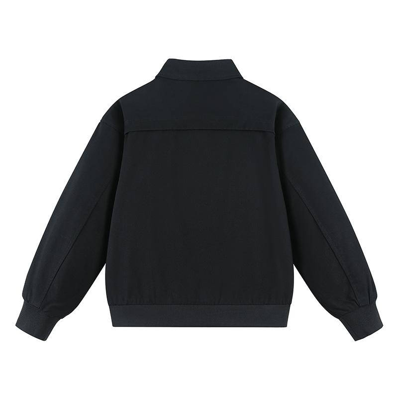 Lapel Short Jacket For Autumn, Loose-fitting Dropped Shoulder Sleeves, Topstitching Design, Ribbed Hem Jacket