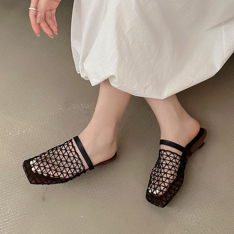 Fashion Ladies Wedges Slippers Sandals Shoes With Low Heel Fashion Mesh Female Wedges Summer Beach Slides Slippers Shoes For Women Mules