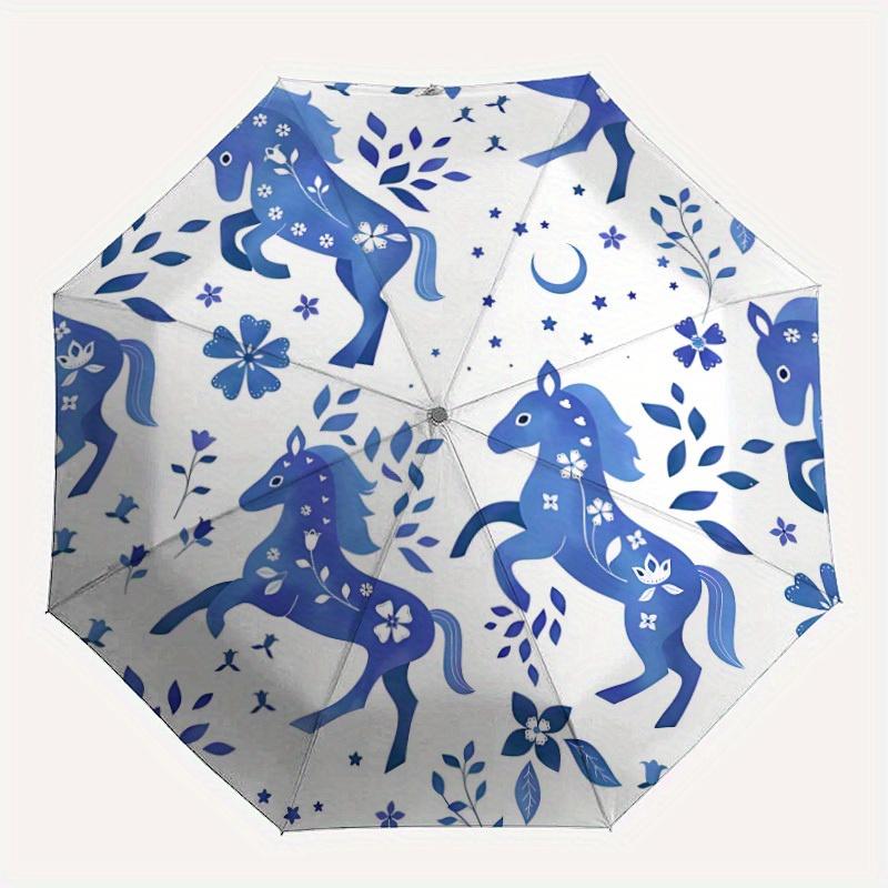 

1pc Horse Floral Automatic Open/Close Umbrella Sturdy Iron Frame, Compact Travel Umbrella, Perfect Gift for Women, Men, Birthdays, Anniversa